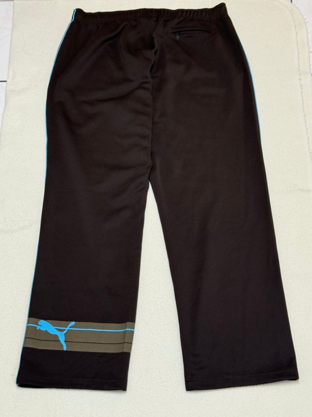 Puma Men's Piped Track Pants Elastic Waistband w/ Drawstring- Brown/Turquoise-XL